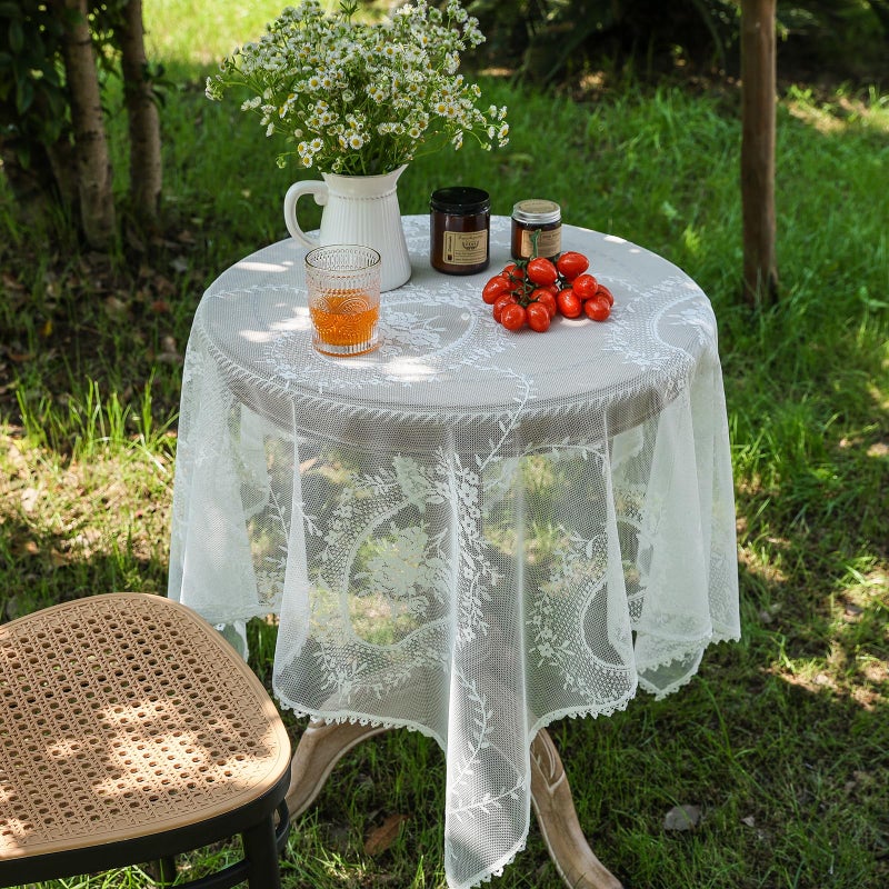 Huierxun White Lace Small Square Tablecloth 24 x 24 Inch Vintage Embroidered Table Cloth Shabby Chic Wedding Baby Shower Nightstand Table Cover for Round Coffee Tables (White, 24"x24") - Image 4