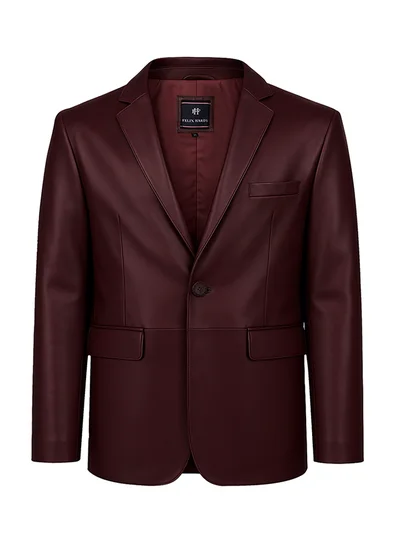 FELIX HARDY Genuine Leather Bordeaux Blazer Jacket