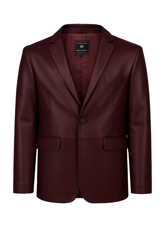 FELIX HARDY Genuine Leather Bordeaux Blazer Jacket
