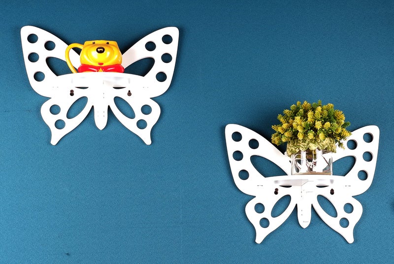 Raytrees Wooden Set of Two Butterfly Wall Shelf/Stand for Living Room|Wooden Wall Mounted Home Decor|Wall Organizerwith 2 Shleves for Bedrooms, Bathrooms,Kitchens,Offices,Living Rooms 33 X 12 X 25 CM - Image 4