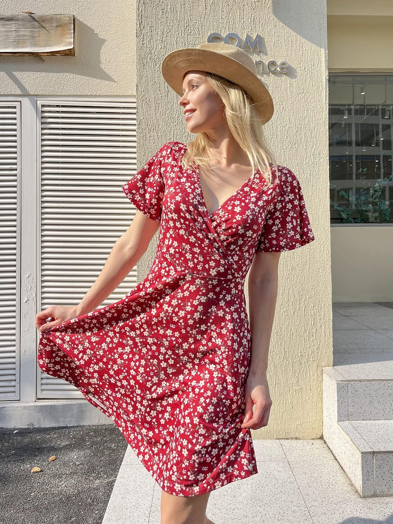 FENSACE Sundresses for Women 2026 Sexy Skater Dresses that Hide Belly Fat Summer Dress Over 50(Red,X-Large) - Image 3