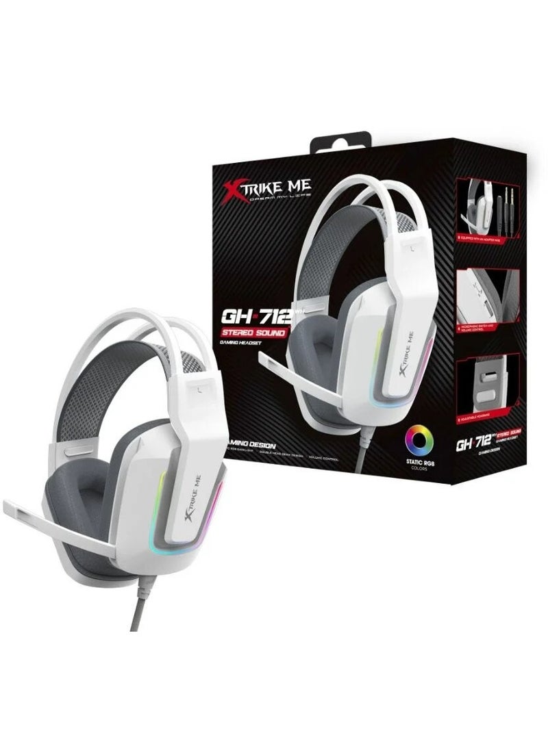 XTRIKE ME سماعة ألعاب سلكية GH-712 مع وظيفة إضاءة خلفية RGB وصوت ستيريو جسم أبيض - Image 1