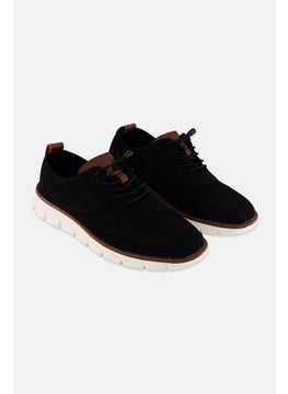 Algspar Men Brand Logo Lace Up Causal Shoes, Black  - Image 1