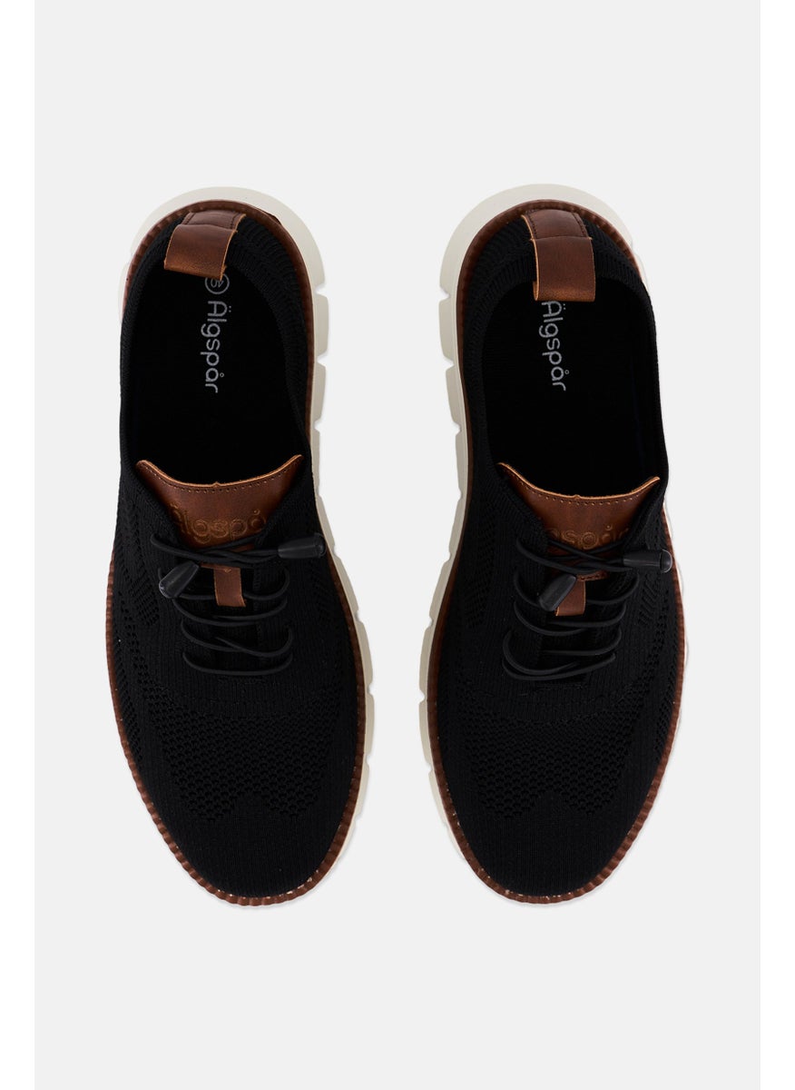 Algspar Men Brand Logo Lace Up Causal Shoes, Black  - Image 2
