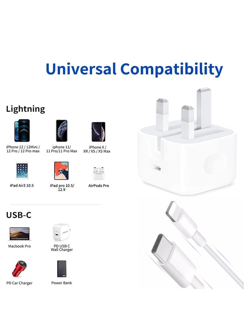 Generic iPhone USB C Charger Plug ＆ 2m Type C Lightning Cable【Apple MFi Certified】20W USB C PD3.0 Fast Wall Charger Compatible with iPhone 13/13 Mini/13 Pro Max/12/SE  - Image 2