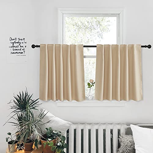 PONY DANCE Beige Blackout Curtains Kitchen Window Drapes Short HeavyDuty Soft Rod Pocket Curtain DraperiesWindow Treatments for Nursery Bedroom W 42 x L 30 Inches Biscotti Beige 2 Panels