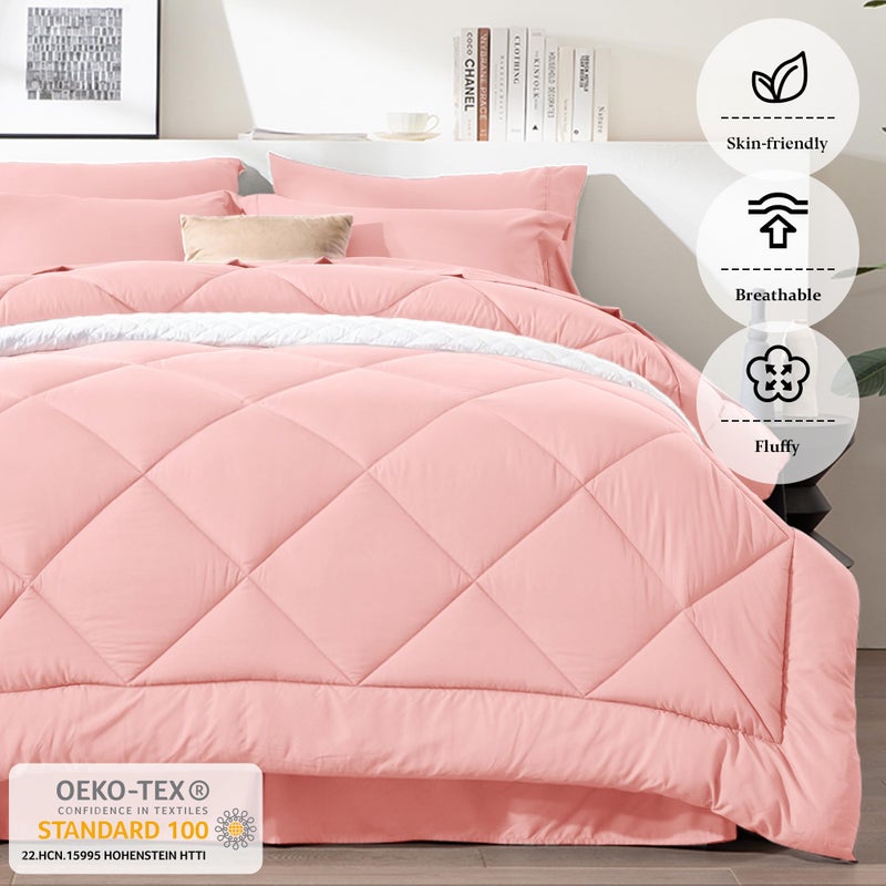 Newspin King Comforter Set Pink - Bed in a Bag King Size 8 Pieces, All Season Bed Set, Fluffy Comforter Set with Sheets, Sheet Set Quilt Blanket, Pillowcases & Shams & Bed Skirt - Image 3