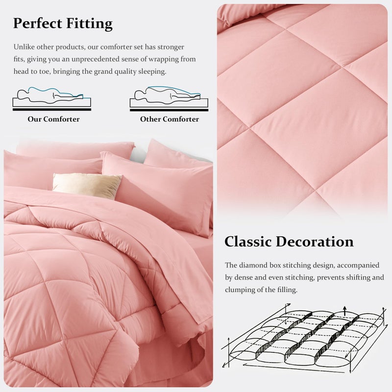 Newspin King Comforter Set Pink - Bed in a Bag King Size 8 Pieces, All Season Bed Set, Fluffy Comforter Set with Sheets, Sheet Set Quilt Blanket, Pillowcases & Shams & Bed Skirt - Image 5