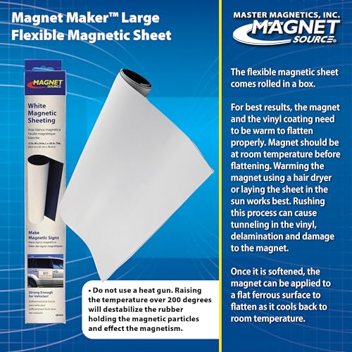 Master Magnetics Flexible Magnetic Sheet - Non-Adhesive Magnet - Ideal for Car Signs - Strong DIY Magnets for Fridge, Dry Erase Board, Crafting - 24.5" L x 12" W - White Vinyl Front - 1-Pack - Image 2