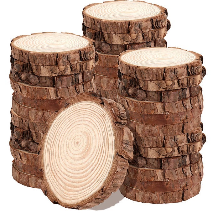 50 PCS 354 Inches Natural Wood Slices Unfinished Natural Wood Coasters Wood Rounds Circles for Arts and Crafts DIY Christmas Ornaments Rustic Wedding