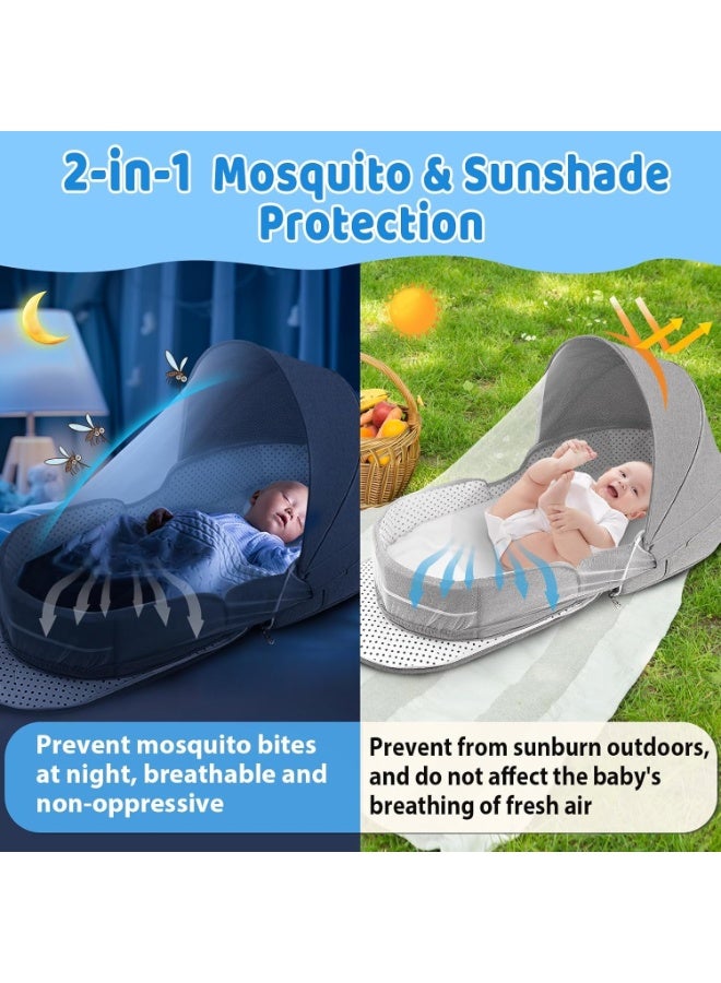 هيلاكيكس سرير سفر للاطفال مع شبكة ناموسية ومظلة، خيمة اطفال قابلة للطي، سرير سفر بيونيك جيد التهوية، سرير اطفال محمول قابل للطي مع شبكة ناموسية - Image 5