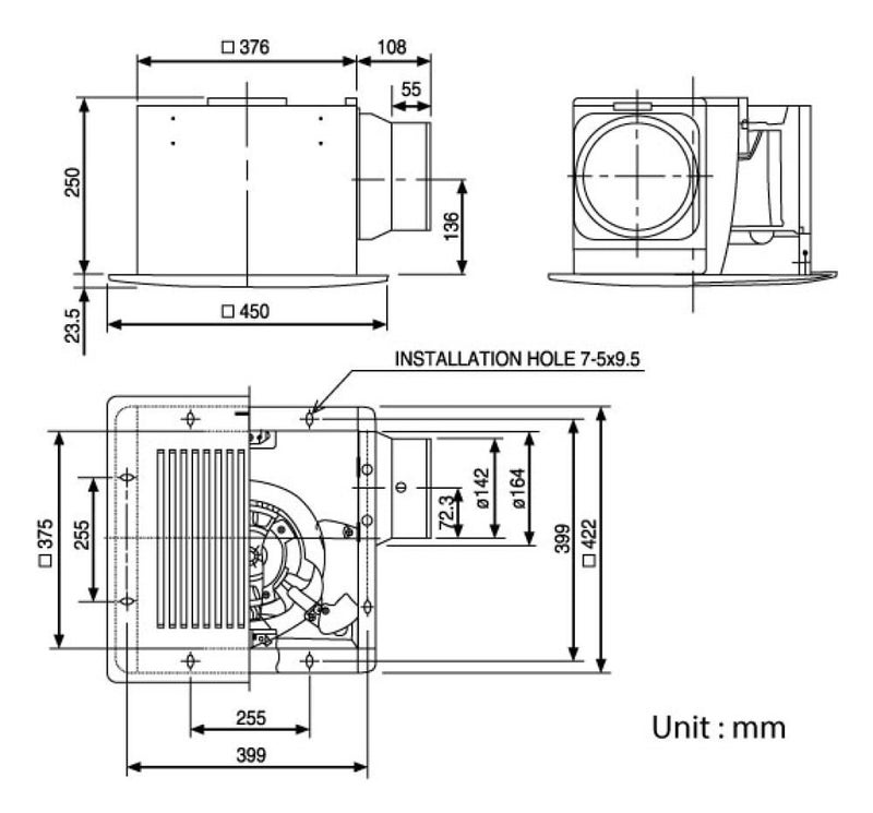 كي دي كي مروحة شفط مخفية KDK 38CDG - 344CFM قوة السحب - Image 2