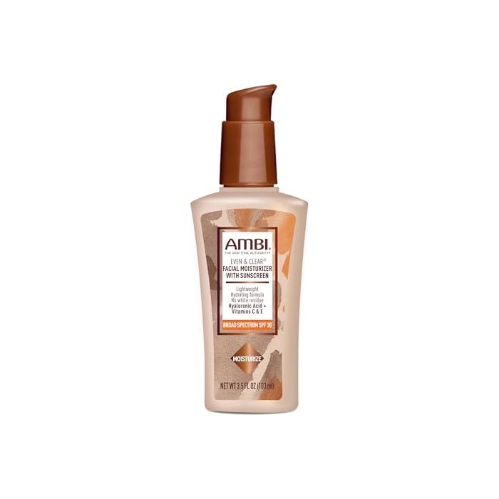 AMBI Even & Clear Facial Moisturizer SPF 30, Daily Face Lotion for Uneven Skin Tone, Hyaluronic Acid, Vitamins C & E, Lightweight Sunscreen, No White Cast, For All Skin Types, 3.5 Fl Oz