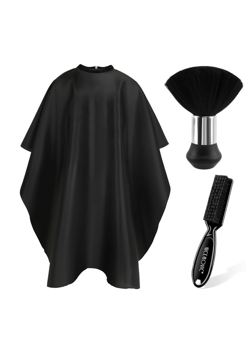 NICEMOVIC NICEMOVIC Hair Cutting Barber Cape with Neck Duster Brush and Barber Brush, Professional Barber Accessories Cleaning Supplies for Salon Haircut Styling (Black)  - Image 1