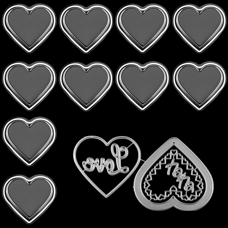 CYFUN DESIGN 10PCS Heart Shape Dome Clear Punch Cover for Shake Cards 5PCSSets Hearts Metal Cutting Dies for Card Making Embossing Stencil Die Cuts Plastic Clear Puffy Shaker Covers Dimensional Shaker Domes