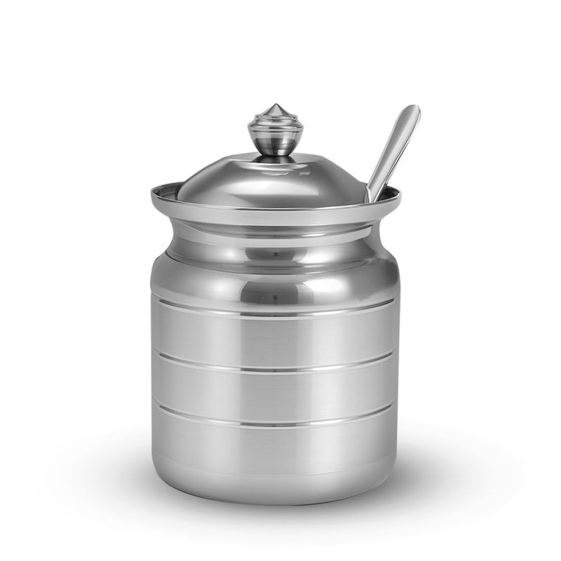 Wonderchef وعاء سمن وندر شيف أمبروسيا الفاخر من الفولاذ المقاوم للصدأ مع ملعقة وغطاء، 500 مل، غطاء فولاذي محكم، مقاوم للصدأ ومتين، تخزين السمن للمطبخ، استخدام متعدد الأغراض، فضي، ضمان لمدة سنة - Image 3