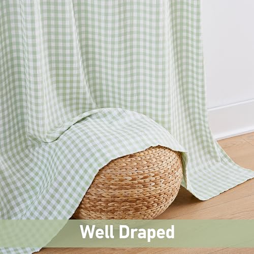ZJDECOR Sage Green White Buffalo Plaid Curtains 84 Inches Long,Crinkled Not-See-Through Sheer Rod Pocket Drapes,Rustic Window Treatment for Nursery Living Room,Tiebacks Included,52" Wx84 L(Pack of 2) - Image 5