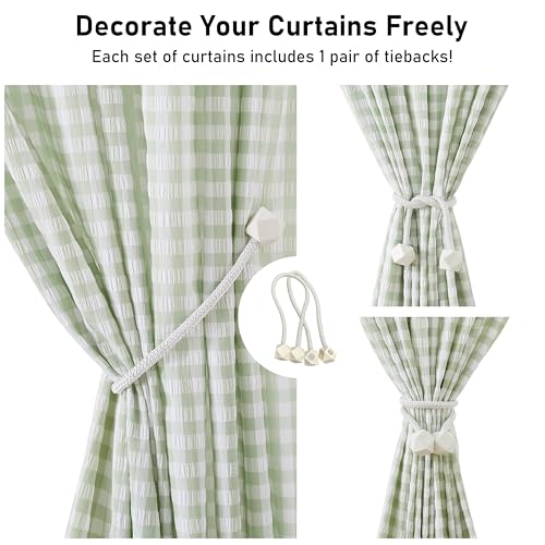 ZJDECOR Sage Green White Buffalo Plaid Curtains 84 Inches Long,Crinkled Not-See-Through Sheer Rod Pocket Drapes,Rustic Window Treatment for Nursery Living Room,Tiebacks Included,52" Wx84 L(Pack of 2) - Image 3