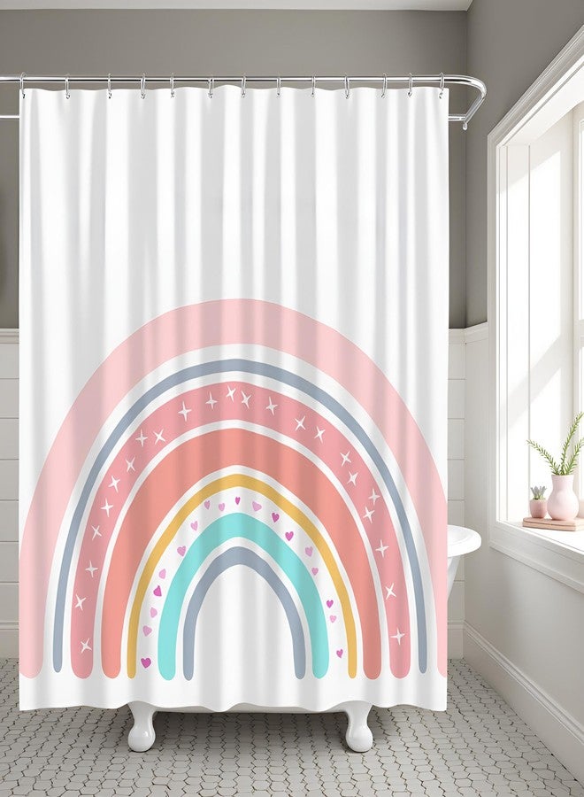 FuShvre Rainbow Shower Curtain Set Cute Pink Pattern Bath Curtain Simple Fabric Cloth Bathroom Decor Set Hooks Included 72"x 72" - Image 4