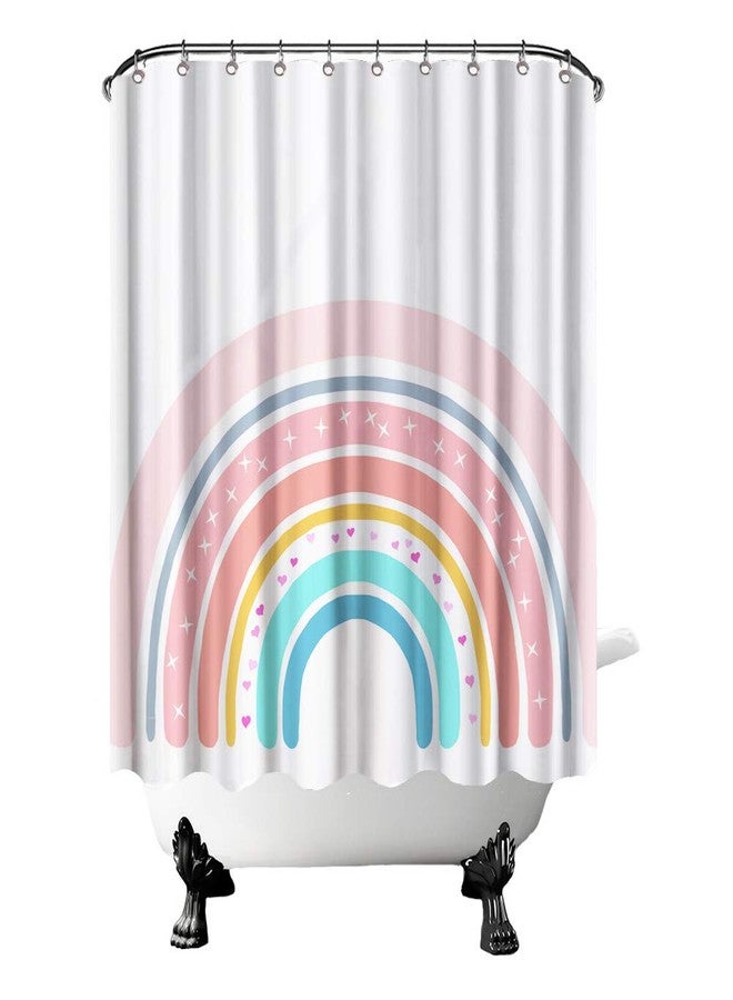 FuShvre Rainbow Shower Curtain Set Cute Pink Pattern Bath Curtain Simple Fabric Cloth Bathroom Decor Set Hooks Included 72"x 72" - Image 5