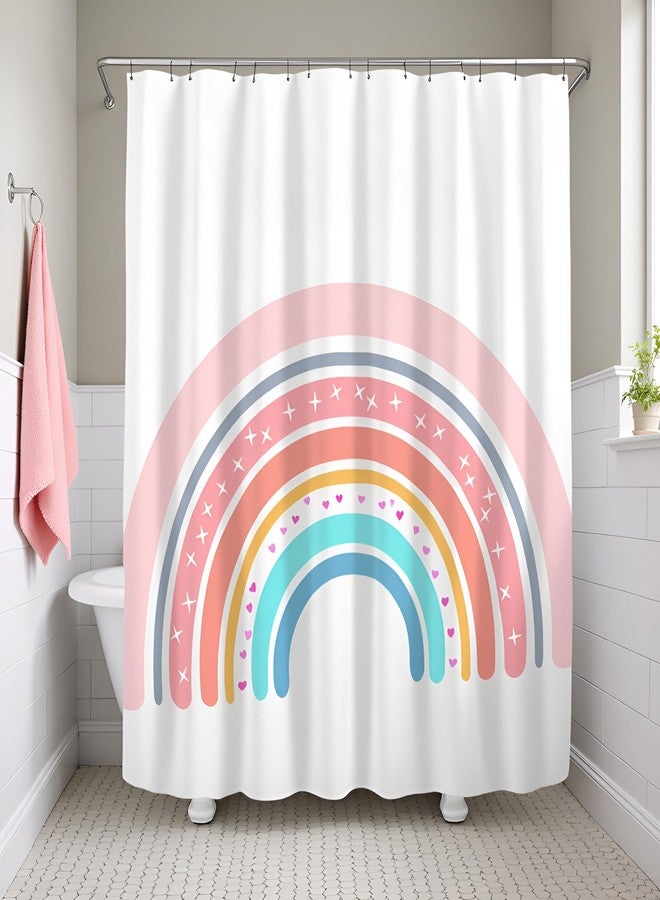 FuShvre Rainbow Shower Curtain Set Cute Pink Pattern Bath Curtain Simple Fabric Cloth Bathroom Decor Set Hooks Included 72"x 72" - Image 2