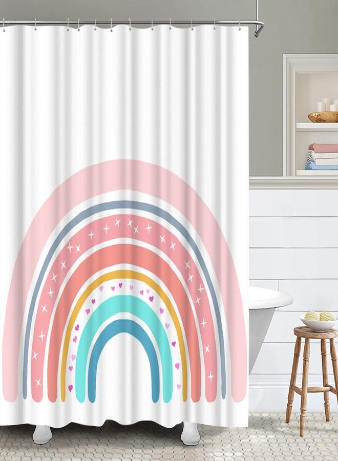 FuShvre Rainbow Shower Curtain Set Cute Pink Pattern Bath Curtain Simple Fabric Cloth Bathroom Decor Set Hooks Included 72"x 72" - Image 1