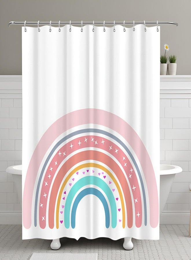 FuShvre Rainbow Shower Curtain Set Cute Pink Pattern Bath Curtain Simple Fabric Cloth Bathroom Decor Set Hooks Included 72"x 72" - Image 3