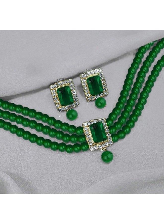I Jewels I Jewels Gold Plated Traditional Stone Pearl Choker Necklace Jewellery Set For Women/Girls (ML237GG)  - Image 3