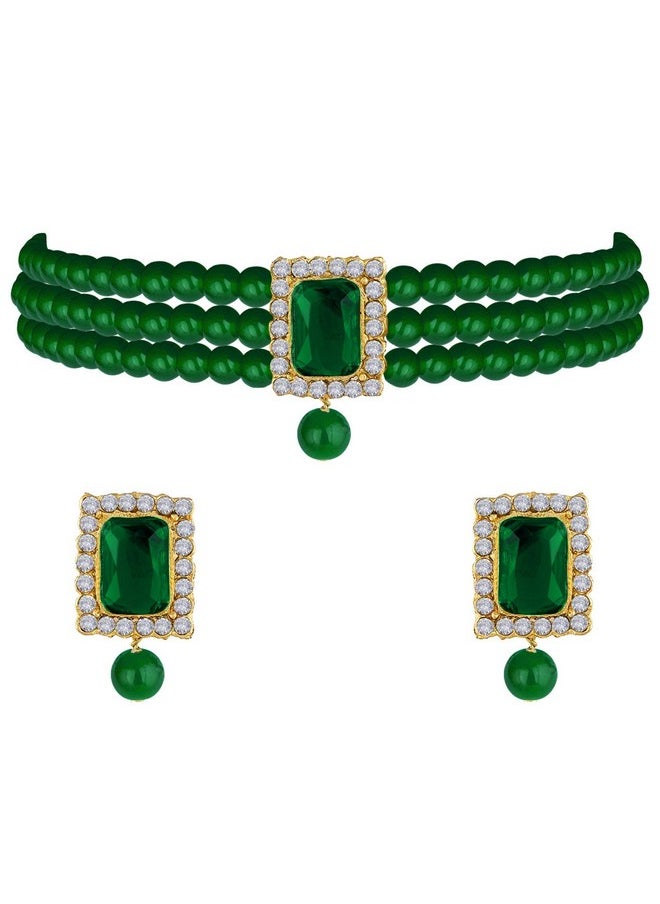 I Jewels I Jewels Gold Plated Traditional Stone Pearl Choker Necklace Jewellery Set For Women/Girls (ML237GG)  - Image 1