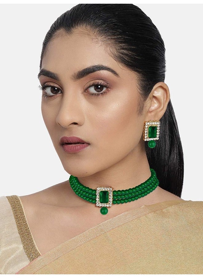 I Jewels I Jewels Gold Plated Traditional Stone Pearl Choker Necklace Jewellery Set For Women/Girls (ML237GG)  - Image 4