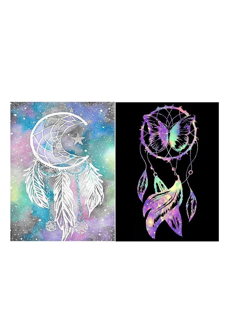SYOSI 5D Full Drill Diamond Painting Kit, DIY Round Diamond Rhinestone Painting Kits Painting Cross Stitch Embroidery Pictures Arts Craft for Home Wall Decor (Dream Catcher, 15.7x11.8 Inch, 2 pcs) - Image 1