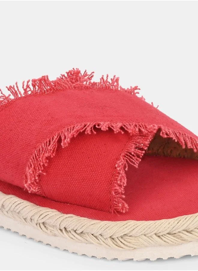 Fresh Feet Fresh Feet Frayed Trim Cross Strap Flat Sandal
