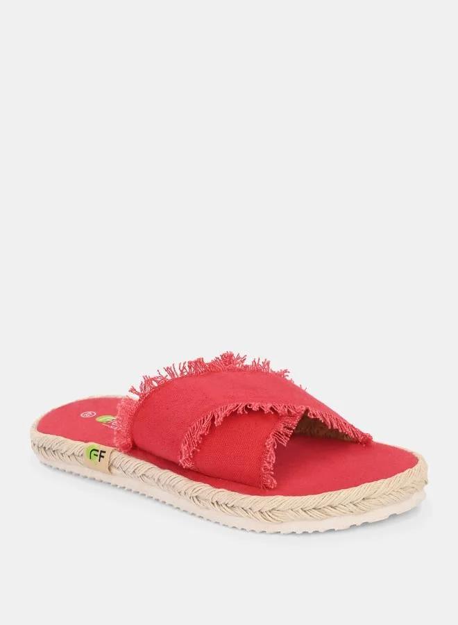 Fresh Feet Fresh Feet Frayed Trim Cross Strap Flat Sandal