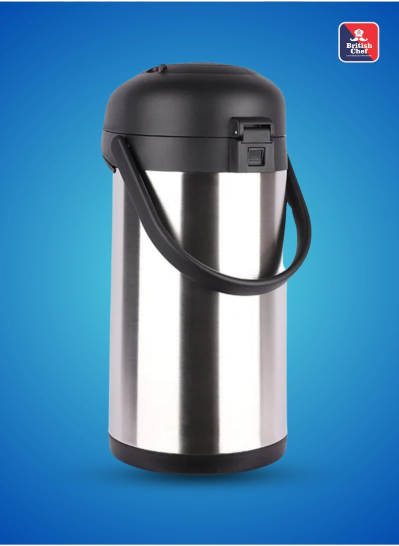 3L Hot & Cold Airpot Thermos Flask | Durable Stainless Steel body and Inner Pot | 360 Degree rotation Base | Safety Lock | Leak Resistant | Black & Silver