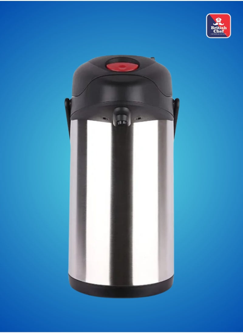 3L Hot & Cold Airpot Thermos Flask | Durable Stainless Steel body and Inner Pot | 360 Degree rotation Base | Safety Lock | Leak Resistant | Black & Silver