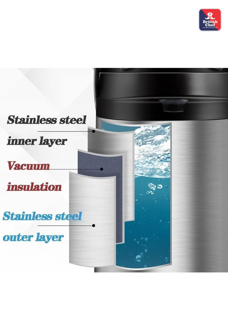 3L Hot & Cold Airpot Thermos Flask | Durable Stainless Steel body and Inner Pot | 360 Degree rotation Base | Safety Lock | Leak Resistant | Black & Silver
