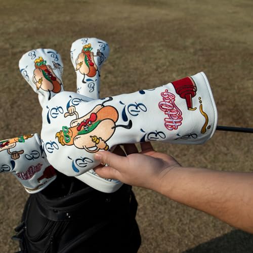 BAIRBRE Golf Club Covers Hot Dog Golf Driver Cover Fariway Wood Headcovers Hybrid Head Covers 3 Wood Headcover Leather Golf Headcover with Number Tag for All Brand - Image 3