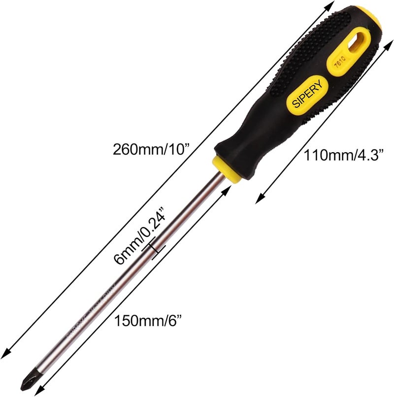 Sipery 2Pcs Phillips Screwdriver 6 inch Shaft Non-Slip Grip Screwdriver Magnetic Tip 6mm PH2 Cross Head Screwdriver - Image 2