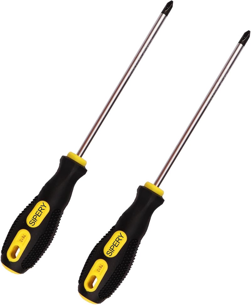 Sipery 2Pcs Phillips Screwdriver 6 inch Shaft Non-Slip Grip Screwdriver Magnetic Tip 6mm PH2 Cross Head Screwdriver - Image 1