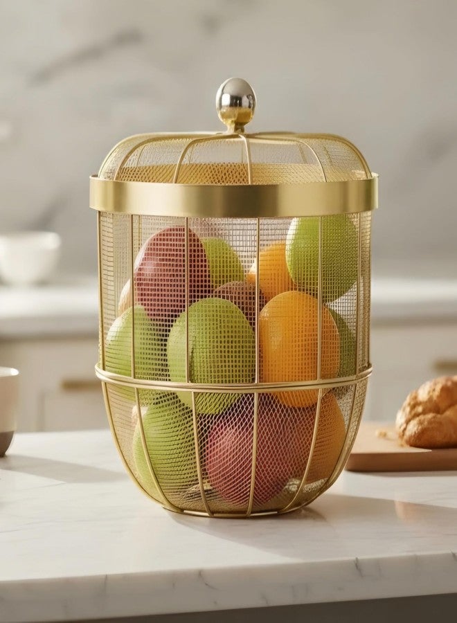 MAXXINN Gold Mesh Fruit Basket with Lid - Decorative Wire Produce Bowl for Kitchen Countertop - Breathable Metal Fruit Holder for Oranges, Apples & Bread - Modern Farmhouse Home Decor - Large Capacity - Image 4