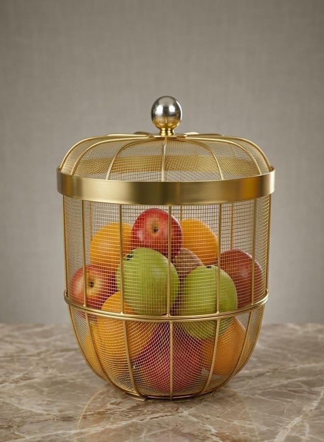 MAXXINN Gold Mesh Fruit Basket with Lid - Decorative Wire Produce Bowl for Kitchen Countertop - Breathable Metal Fruit Holder for Oranges, Apples & Bread - Modern Farmhouse Home Decor - Large Capacity - Image 3