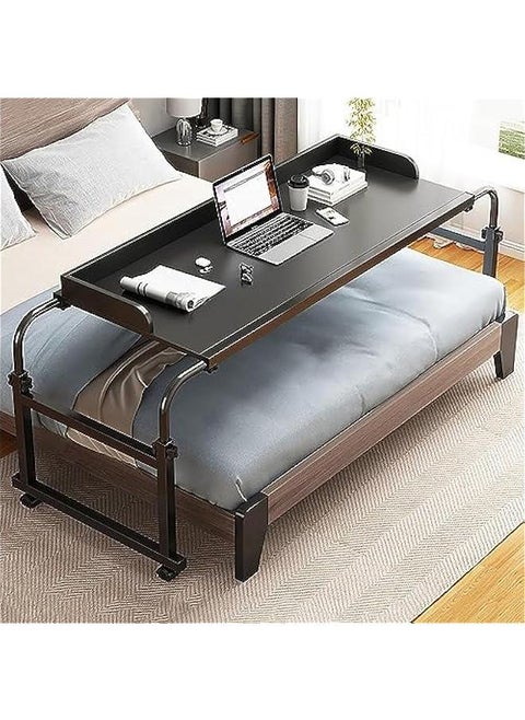 Black Wood Bed Desk with Wheels, Adjustable Height Overbed Table for Work and Dining, Portable Standing Laptop Desk, Stable and Versatile (Size: 120x40cm)