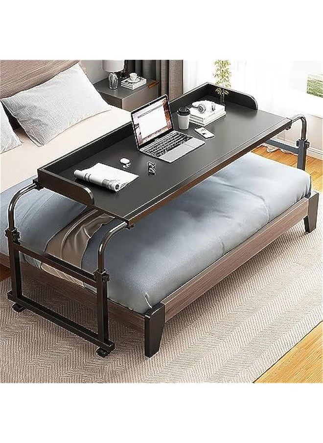 Black Wood Bed Desk with Wheels, Adjustable Height Overbed Table for Work and Dining, Portable Standing Laptop Desk, Stable and Versatile (Size: 120x40cm)