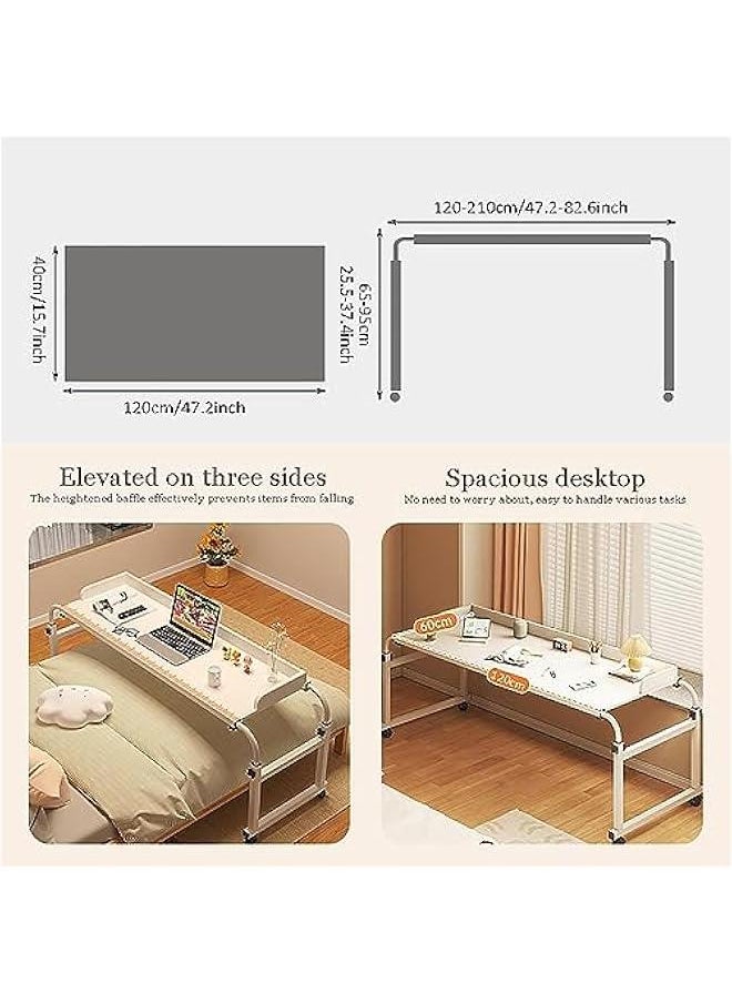 Black Wood Bed Desk with Wheels, Adjustable Height Overbed Table for Work and Dining, Portable Standing Laptop Desk, Stable and Versatile (Size: 120x40cm)
