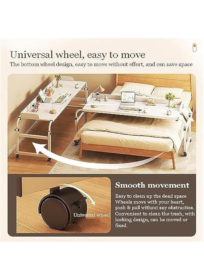 Black Wood Bed Desk with Wheels, Adjustable Height Overbed Table for Work and Dining, Portable Standing Laptop Desk, Stable and Versatile (Size: 120x40cm)