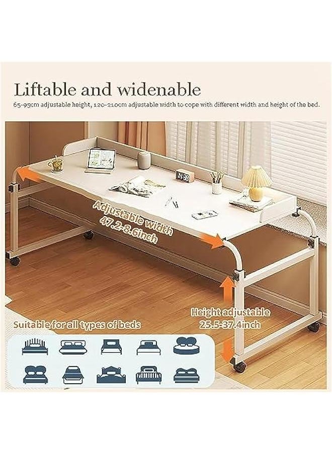 Black Wood Bed Desk with Wheels, Adjustable Height Overbed Table for Work and Dining, Portable Standing Laptop Desk, Stable and Versatile (Size: 120x40cm)