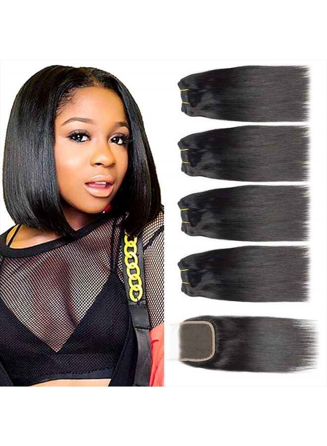 Selina حزم مع إغلاق، شعر برازيلي نقي مستقيم، 12a حزم شعر بشري، إغلاق جزء حر، شعر برازيلي 4 حزم مع إغلاق، 100% شعر بشري غير معالج مع إغلاق دانتيل (8) - Image 1