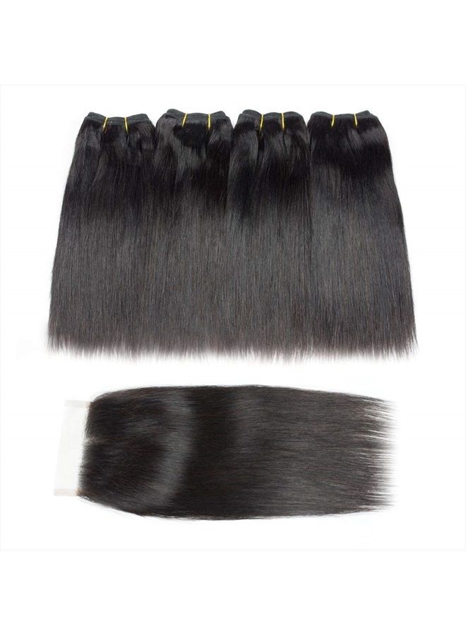 Selina حزم مع إغلاق، شعر برازيلي نقي مستقيم، 12a حزم شعر بشري، إغلاق جزء حر، شعر برازيلي 4 حزم مع إغلاق، 100% شعر بشري غير معالج مع إغلاق دانتيل (8) - Image 2