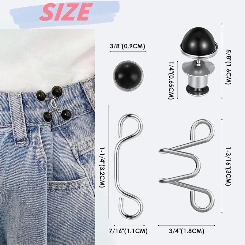 GKDARED GKDARED Detachable Buttons for Jeans2 Sets Adjustable Waist Buckle Extender for Jeans Waist Tightener Instant Jean Buttons for Loose Jeans Pants Dress No Sewing Required Detachable Jean Pin Black Round - Image 3