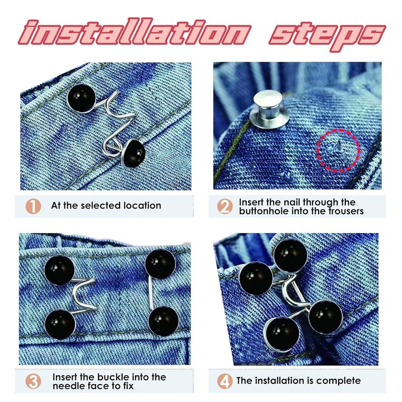 GKDARED GKDARED Detachable Buttons for Jeans2 Sets Adjustable Waist Buckle Extender for Jeans Waist Tightener Instant Jean Buttons for Loose Jeans Pants Dress No Sewing Required Detachable Jean Pin Black Round - Image 5